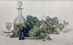 Hannah (Hoyland) Mayor (Staithes Group 1871-1947): Still Life of a Decanter and Grapes