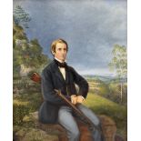 Anne MJ Dodsley (British exh.1872): Portrait of a Victorian Gentleman Seated with Sporting Gun