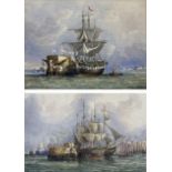 The Revd. George Jackson (British 1816-1876): 'Transport along a Hulk' and 'Timber Ships at Portsmou