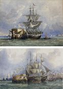 The Revd. George Jackson (British 1816-1876): 'Transport along a Hulk' and 'Timber Ships at Portsmou