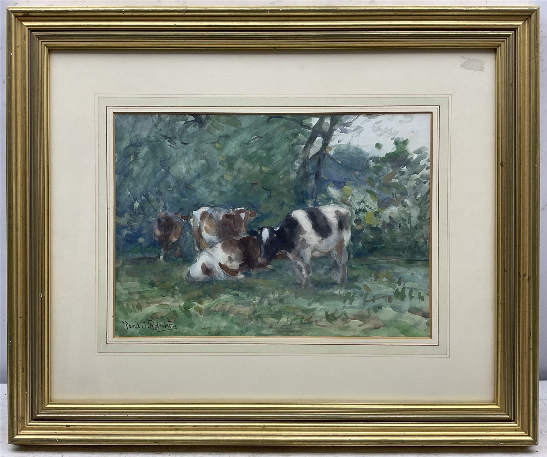 David Thomas Robertson (British 1879-1952): Cattle Resting - Image 2 of 4