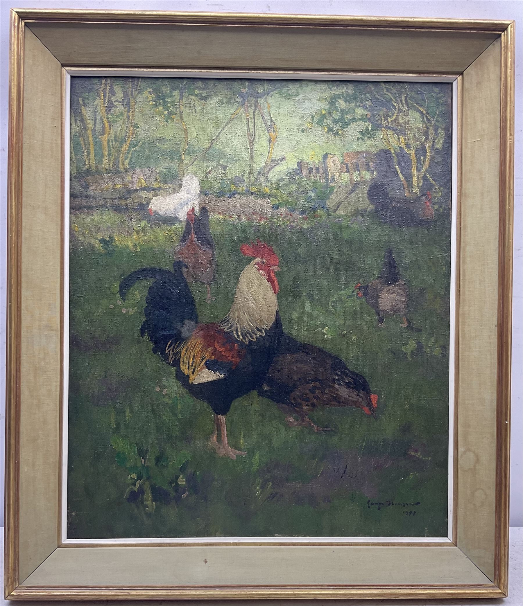 George Thompson (British late 19th century): Chickens Pecking in the Woods - Image 2 of 4