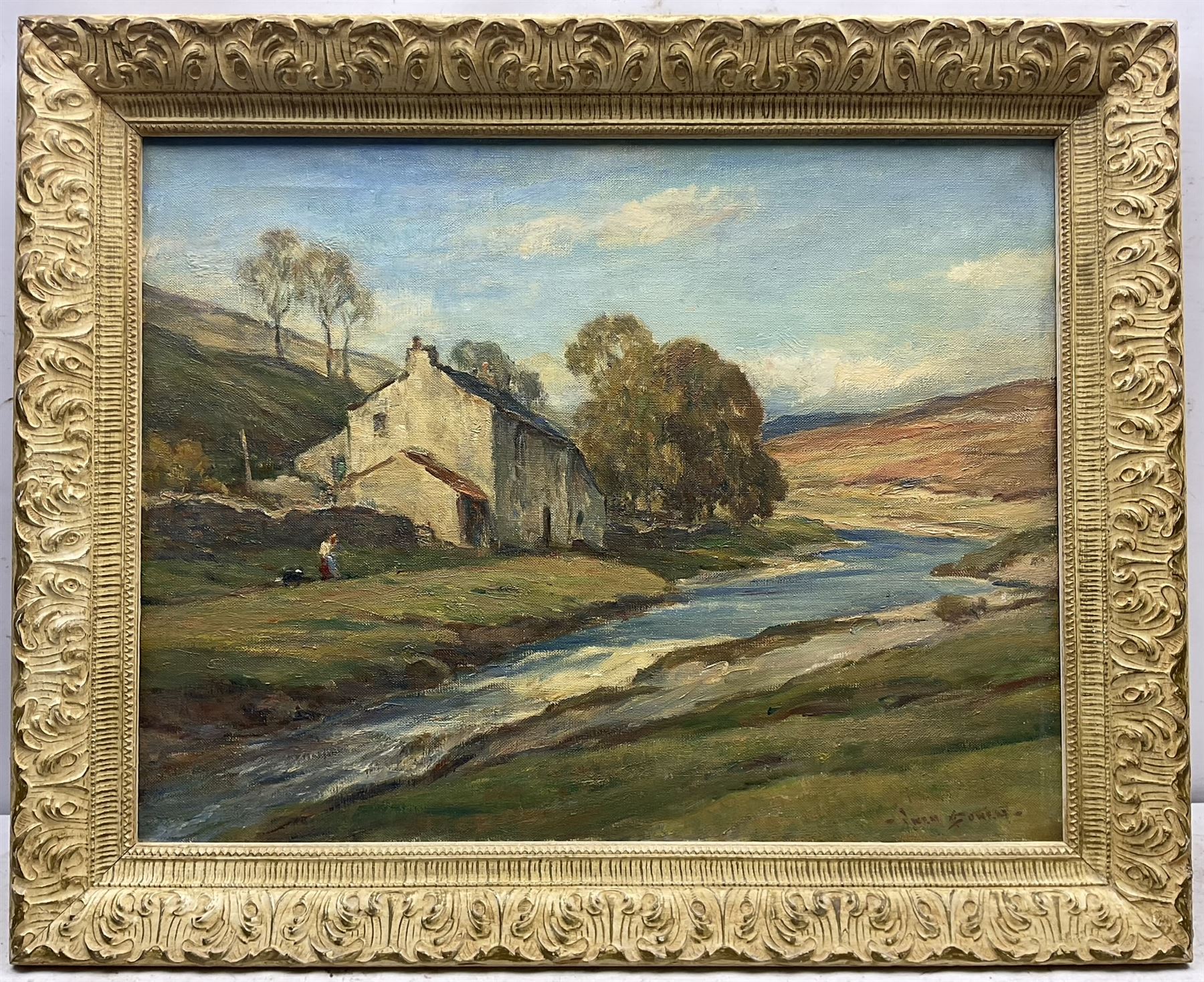 Owen Bowen (Staithes Group 1873-1967): New House Farm 'Langstrothdale - Upper Wharfedale' - Image 2 of 4