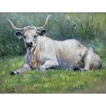 Malcolm Coward (British 1948-): Longhorn Cow at Rest