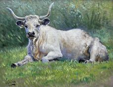 Malcolm Coward (British 1948-): Longhorn Cow at Rest