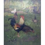 George Thompson (British late 19th century): Chickens Pecking in the Woods