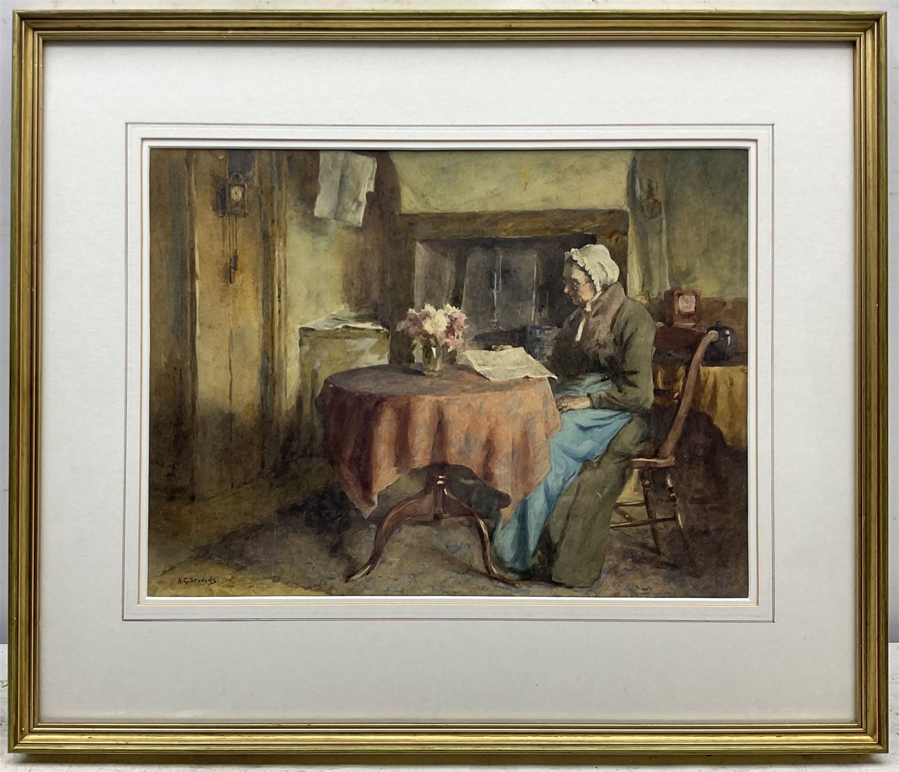 Albert George Stevens (Staithes Group 1863-1925): Lady Reading the Paper - Image 2 of 4