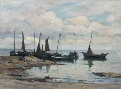 William Pratt (Scottish 1855-1936): 'On the Yorkshire Coast' - Cobles at Staithes