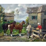 Alessio Issupoff (Italian 1889-1957): Feeding the Horses