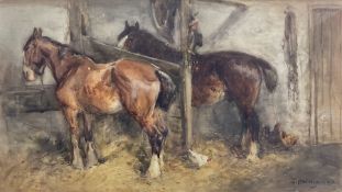 John Atkinson (Staithes Group 1863-1924): Horses in Stable Stalls