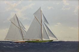 James Miller (British 1962-): 'Columbia and Shamrock Jockeying for Position - America's Cup 1899'