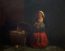 Spanish School (19th century): Mother Lacemaking beside her Baby's Crib