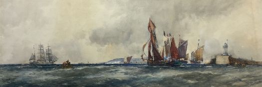 Frank Henry Mason (Staithes Group 1875-1965): Sailing Vessel and Fishing Boats off the Coast