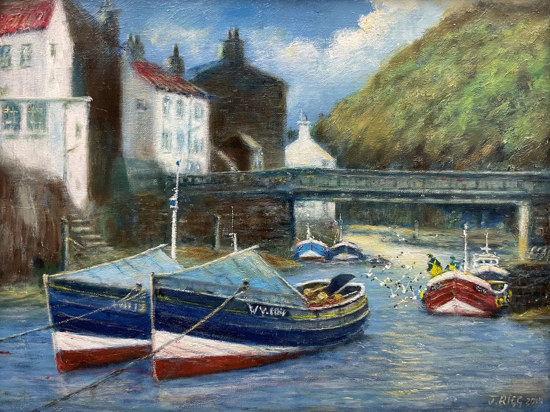 Jack Rigg (British 1927-): Cobles Moored in Staithes Beck