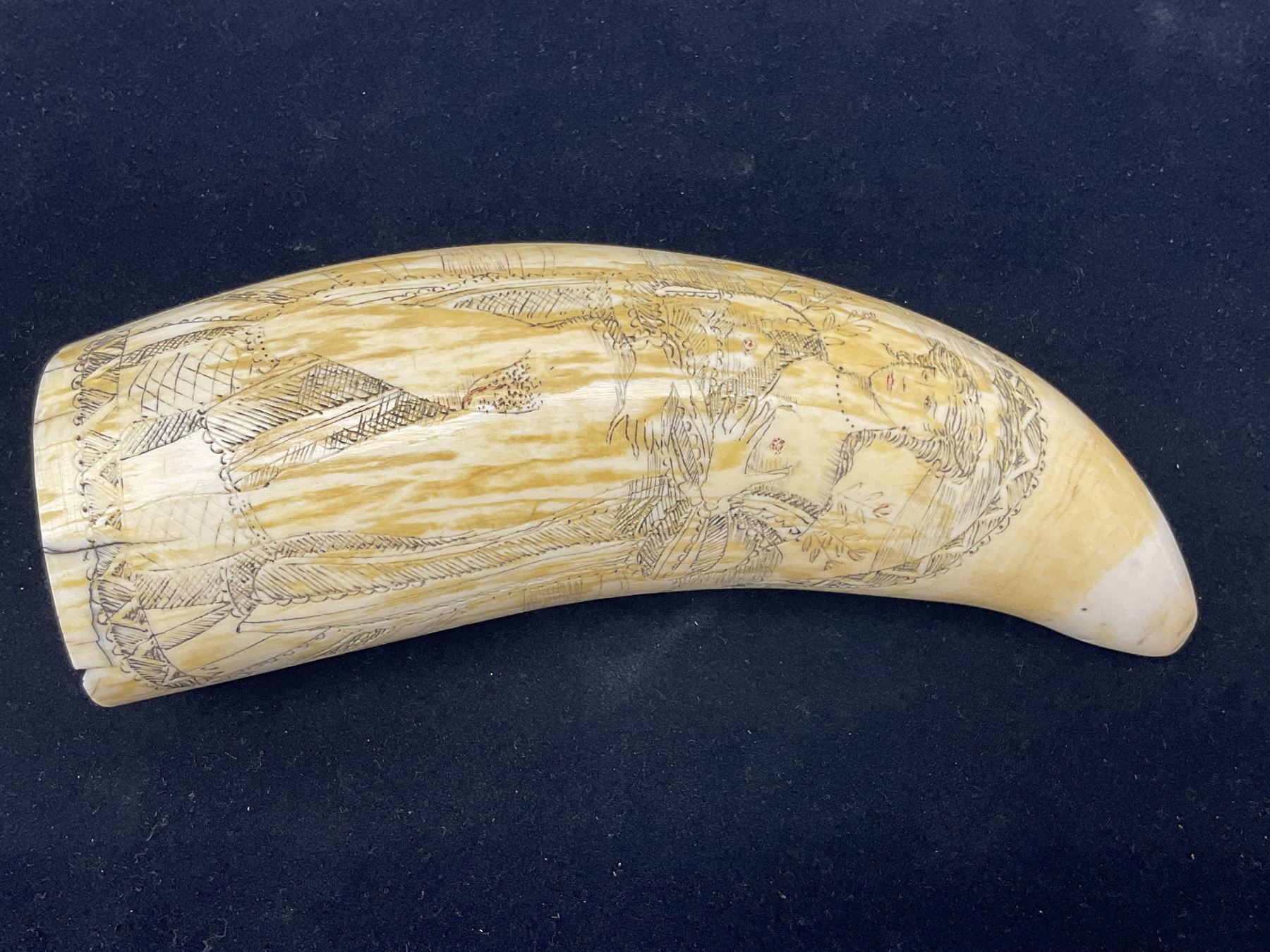 19th century scrimshaw sperm whale tooth from the whaler 'Dove' initialled J.A - Image 8 of 14