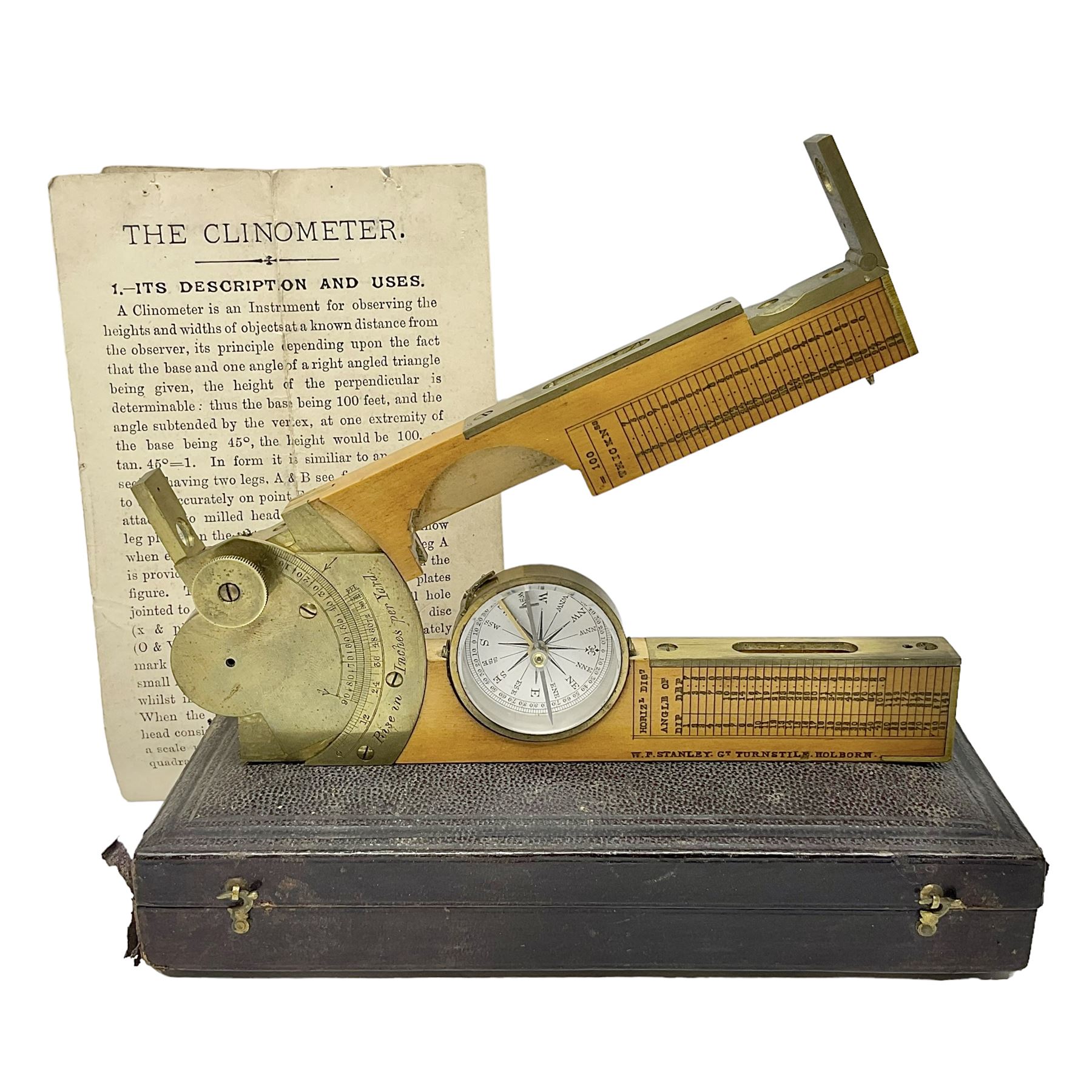 Late 19th/early 20th century boxwood and brass clinometer rule by Stanley