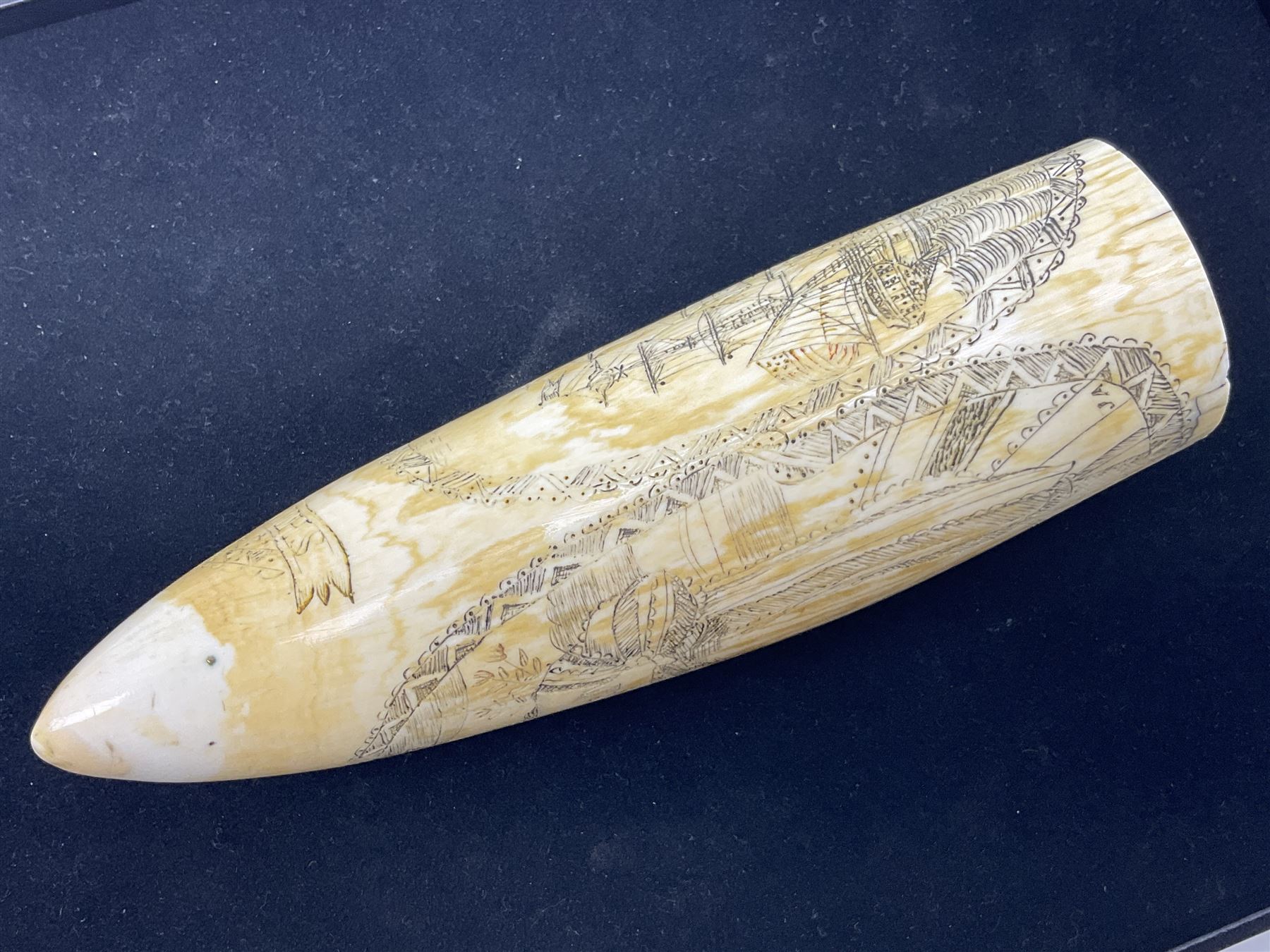 19th century scrimshaw sperm whale tooth from the whaler 'Dove' initialled J.A - Image 7 of 14