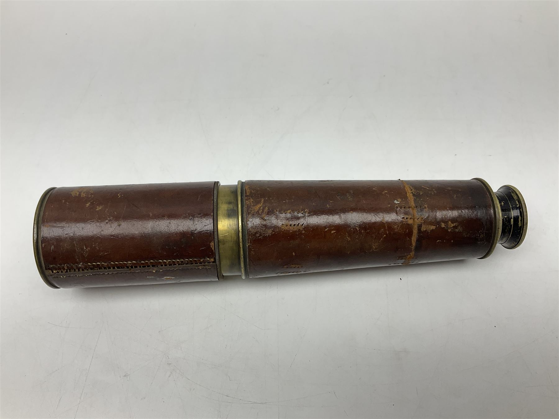 19th century leather cased four draw brass telescope - Image 13 of 13
