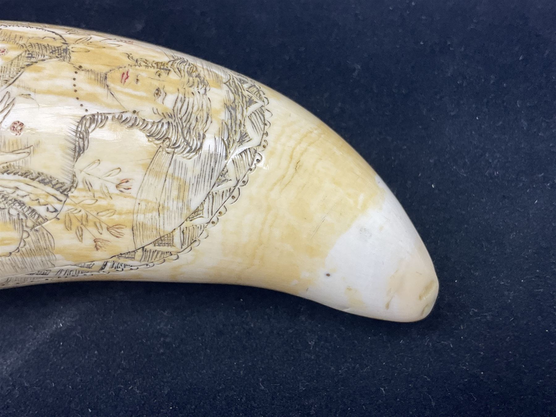 19th century scrimshaw sperm whale tooth from the whaler 'Dove' initialled J.A - Image 9 of 14