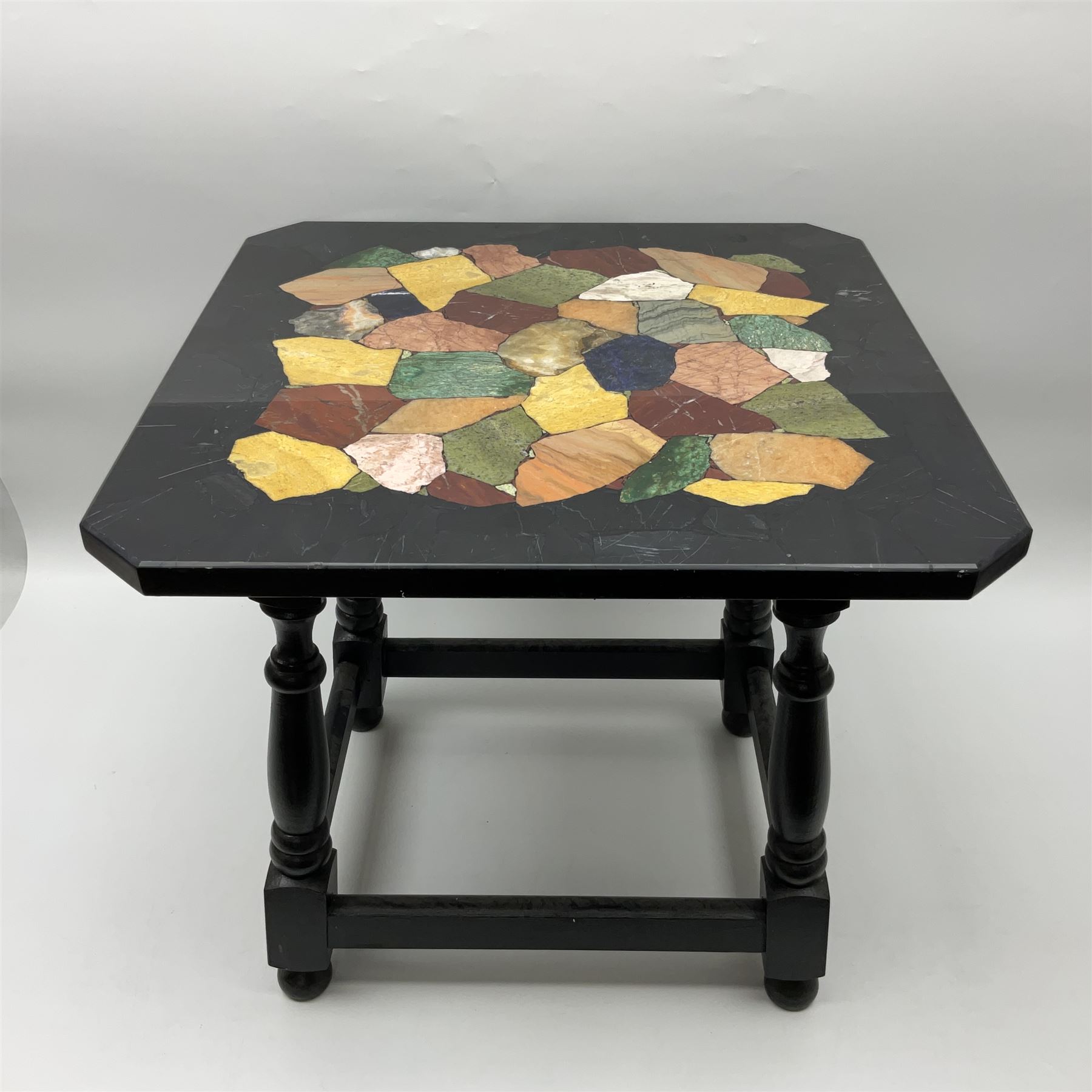 Square table with a specimen top comprised of assorted hardstones - Image 2 of 14