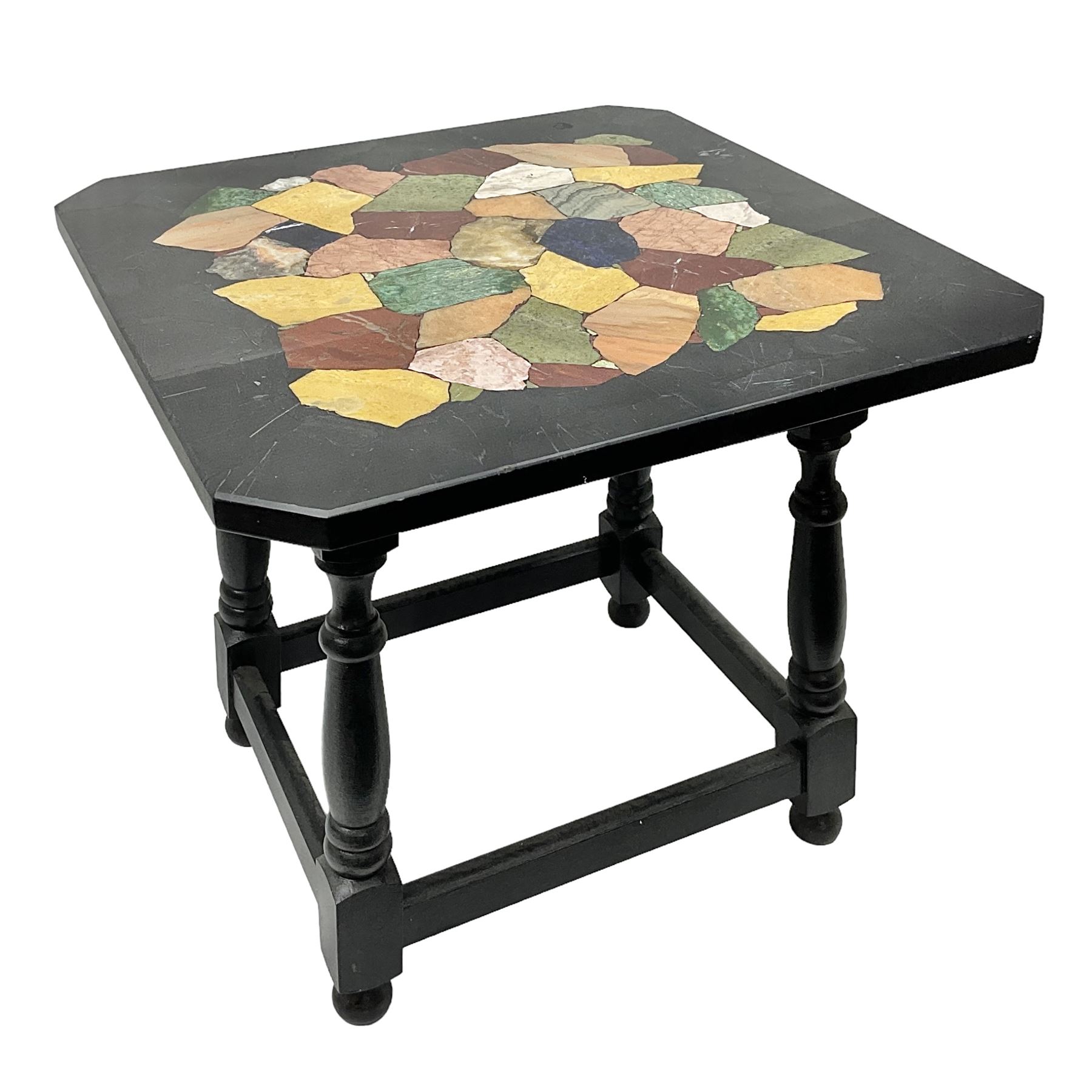 Square table with a specimen top comprised of assorted hardstones