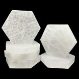 Set of six selenite hexagonal coasters