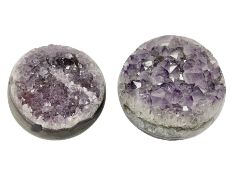 Pair of amethyst geode spheres