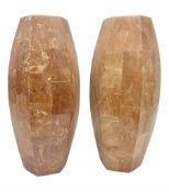 Pair of pink fossilised coral mosaic vases
