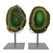 Pair of green agate slices
