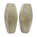 Pair of cream fossilised coral mosaic vases