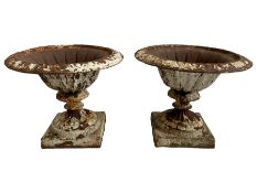 Pair of late 19th century cast iron garden urn planters