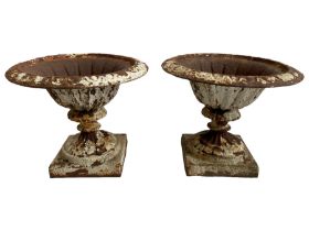 Pair of late 19th century cast iron garden urn planters