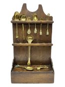George III oak spoon rack and candle box