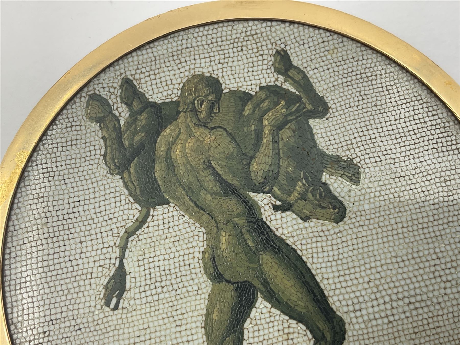 19th Century Italian micro mosaic plaque depicting Heracles capturing the Cretan bull - Image 5 of 11