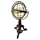 19th century brass terrestrial armillary sphere on rosewood base