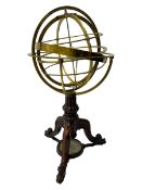 19th century brass terrestrial armillary sphere on rosewood base