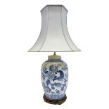 Chinese blue and white table lamp of baluster form