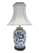 Chinese blue and white table lamp of baluster form