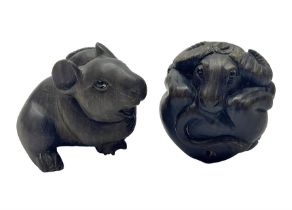 Two hardwood carved netsuke