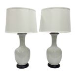 Pair of Chinese white crackle glazed table lamps