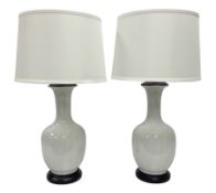 Pair of Chinese white crackle glazed table lamps