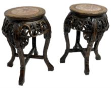 Pair of Chinese hardwood jardiniere or urn stands