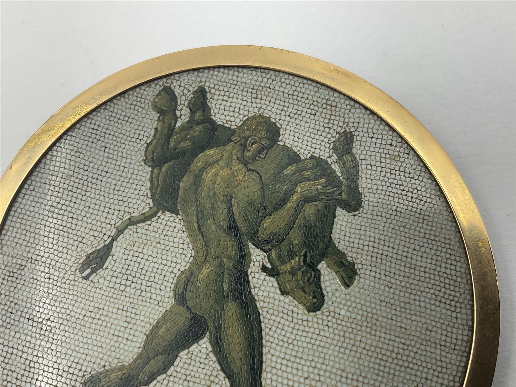 19th Century Italian micro mosaic plaque depicting Heracles capturing the Cretan bull - Image 2 of 11