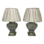 Pair of table lamps of squat baluster form