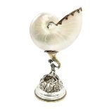 Modern limited edition silver mounted nautilus shell cup