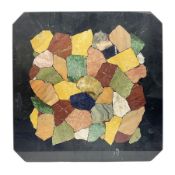 Square specimen table top inset with assorted hardstones