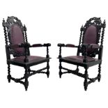 Pair of Victorian Carolean design open armchairs