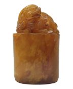 Chinese amber soapstone seal of oval form