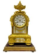 French late 19th century 8-day gilt ormolu mantle clock on a padded base - with urn surmount and flo