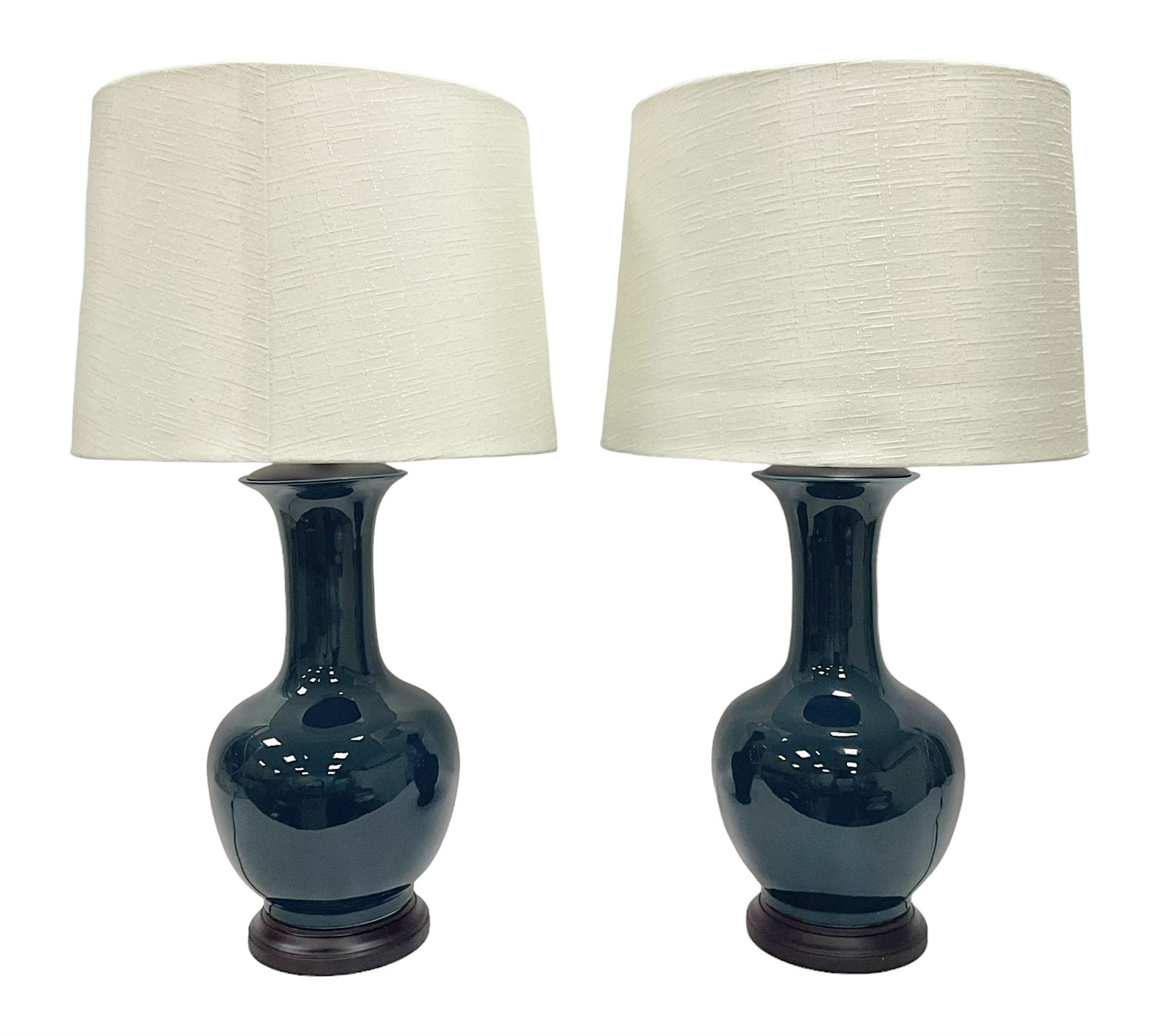 Pair of Chinese teal glazed table lamps